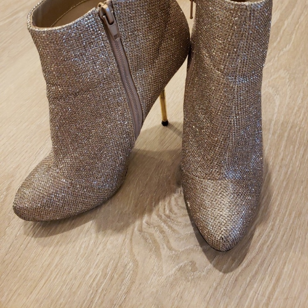 Womens Gold Glitter Ankle Boots Stiletto Heel Pointed Toe Party Shoes
